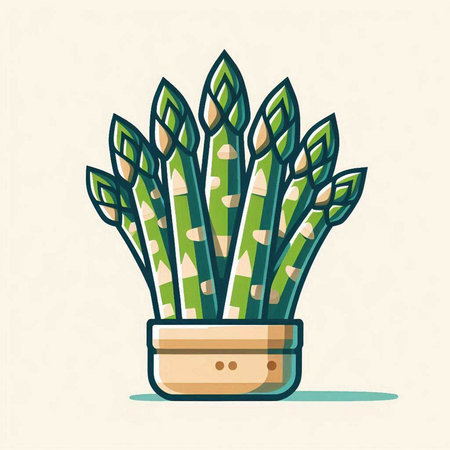 Asparagus in a pot. Vector illustration in flat style.のイラスト素材