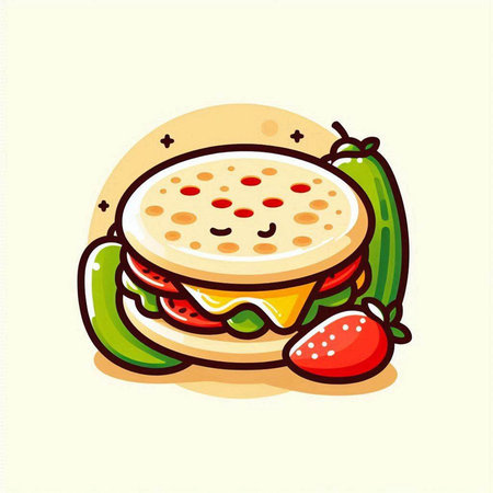 Illustration of Fast Food Hamburger with Tomato, Cucumber and Cheeseのイラスト素材