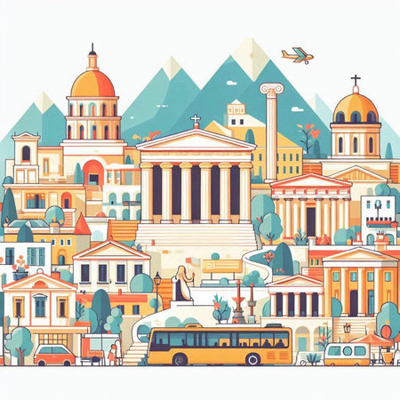 Cityscape of Rome, Italy. Vector illustration in flat style.のイラスト素材