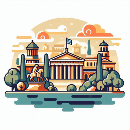 The building of the Academy of Athens, Greece. Vector illustration.のイラスト素材
