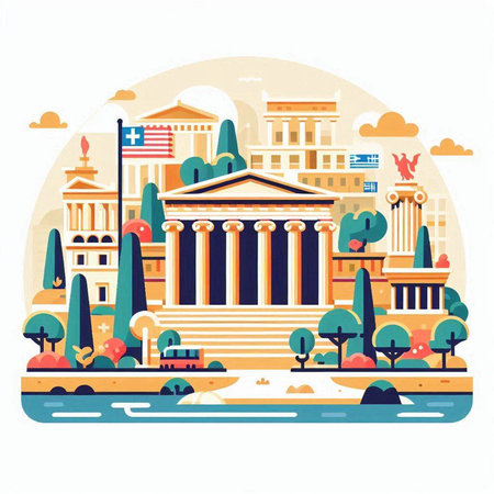 Flat design style vector illustration concept of Academy of Athens, Greeceのイラスト素材