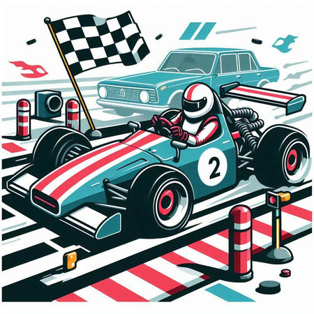 Vector illustration of a racing car on a race track in retro styleのイラスト素材