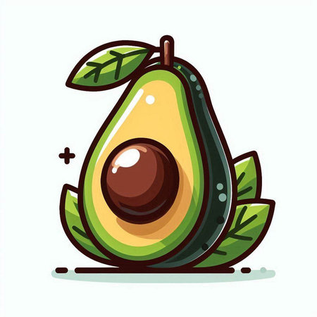 Avocado fruit vector illustration isolated on white background. Avocado fruit with leaves.のイラスト素材