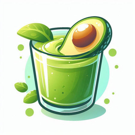Avocado smoothie on white background. Vector illustration in cartoon style.のイラスト素材
