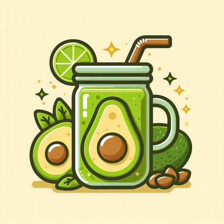Avocado smoothie. Vector illustration of smoothie in jar.のイラスト素材