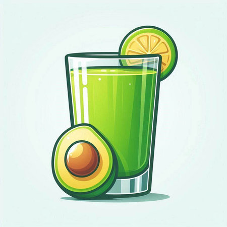 Avocado smoothie in a glass with lime. Vector illustration.のイラスト素材