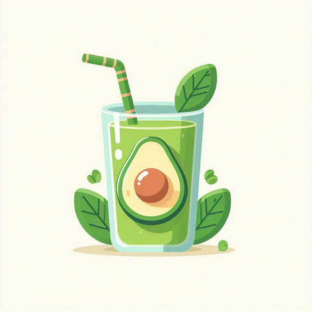 Avocado smoothie in a glass with a straw. Vector illustration.のイラスト素材