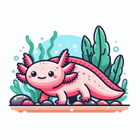 Cute cartoon dinosaur on the seashore. Vector illustration.のイラスト素材