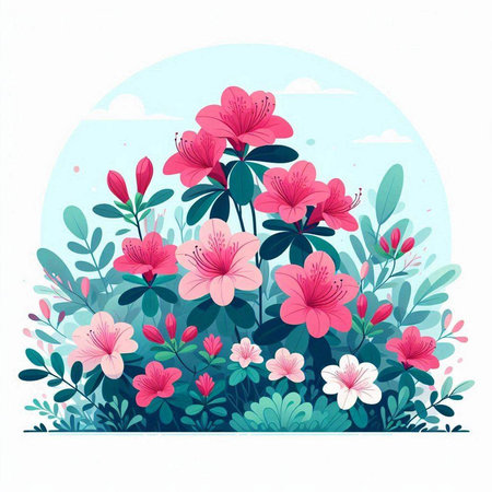 Flower background with rhododendron flowers. Vector illustration.のイラスト素材