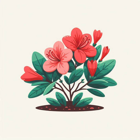 Azalea flowers in the garden. Hand drawn vector illustration.のイラスト素材