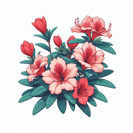 Hand drawn rhododendron bouquet. Vector illustration.のイラスト素材