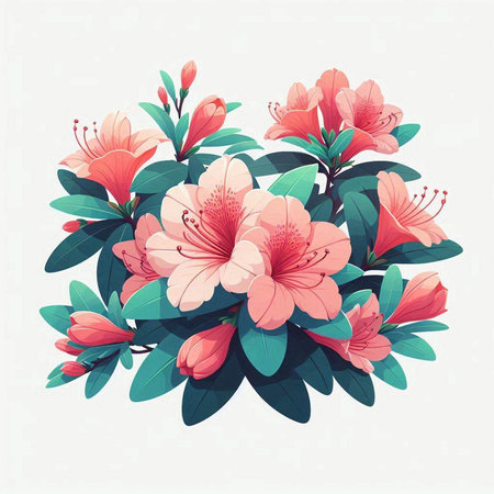 Bouquet of pink rhododendrons. Vector illustration.のイラスト素材