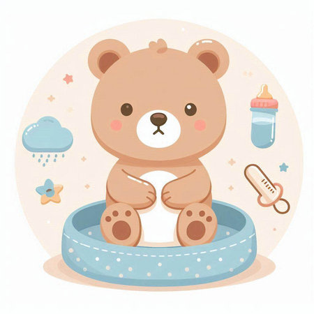 Cute teddy bear with a pacifier, vector illustration.のイラスト素材