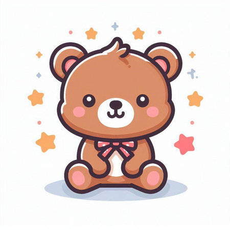 Cute teddy bear with bow and stars. Vector illustration.のイラスト素材