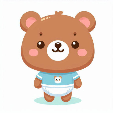 Cute cartoon bear in diaper. Vector illustration on white background.のイラスト素材