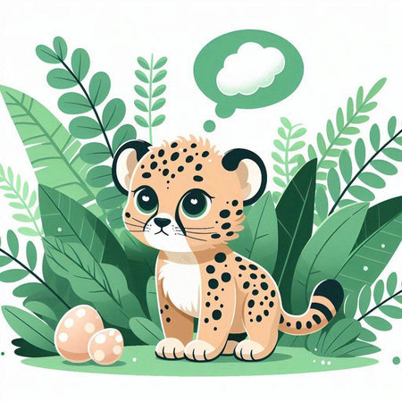 Cute baby cheetah in the jungle. Vector illustration.のイラスト素材