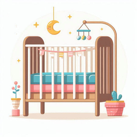 Illustration of a baby bed with a cot. Vector illustrationのイラスト素材