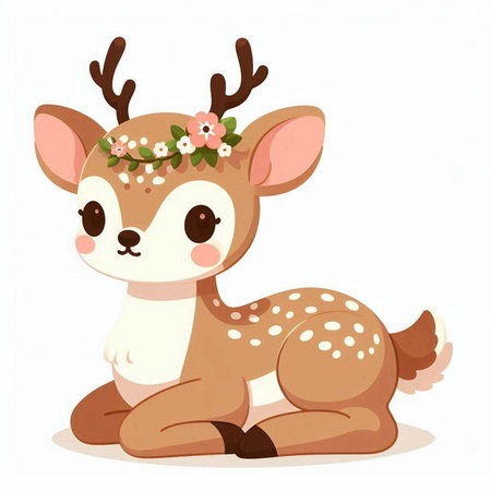 Cute little deer with a wreath on his head. Vector illustration.のイラスト素材