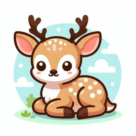 Cute little deer sitting on the grass. Vector cartoon illustration.のイラスト素材