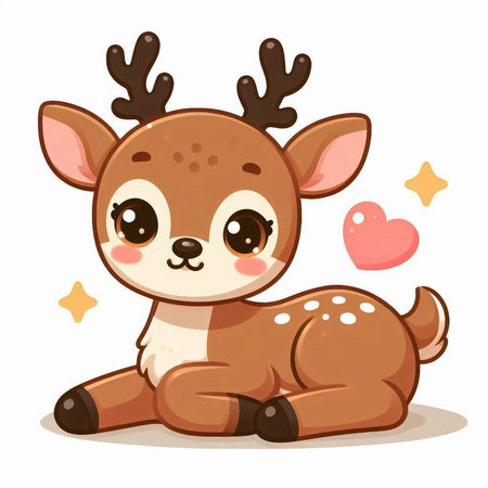 Cute cartoon baby deer with big antlers. Vector illustration.のイラスト素材