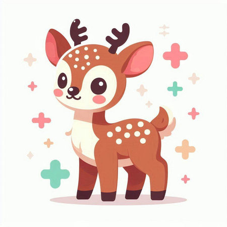 Cute cartoon deer. Vector illustration in flat style. Isolated on white background.のイラスト素材
