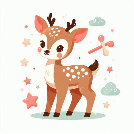Cute cartoon deer. Vector illustration isolated on a white background.のイラスト素材