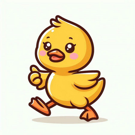 Cute little yellow duck running on white background. Vector illustration.のイラスト素材