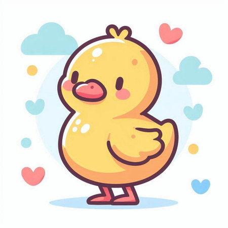 Cute yellow duckling. Vector illustration in cartoon flat style.のイラスト素材