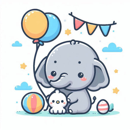 Cute baby elephant with balloons. Vector illustration for your design.のイラスト素材