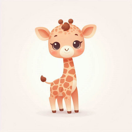 Cute cartoon baby giraffe. Vector illustration on white background.のイラスト素材