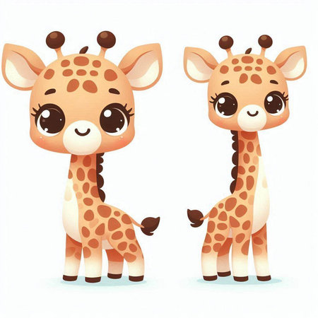 Cute cartoon baby giraffe on white background. Vector illustration.のイラスト素材