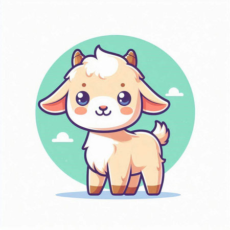 Cute cartoon goat. Vector illustration of a cute little goat.のイラスト素材