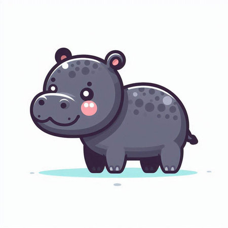 Cute cartoon hippo isolated on white background. Vector illustration.のイラスト素材