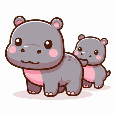 cute hippo and hippopotamus cartoon character vector illustration designのイラスト素材