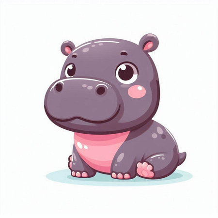 Cute cartoon hippo isolated on white background. Vector illustration.のイラスト素材