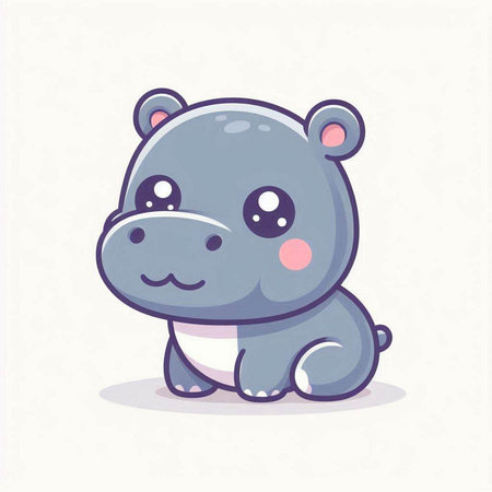 Cute cartoon hippo isolated on white background. Vector illustration.のイラスト素材