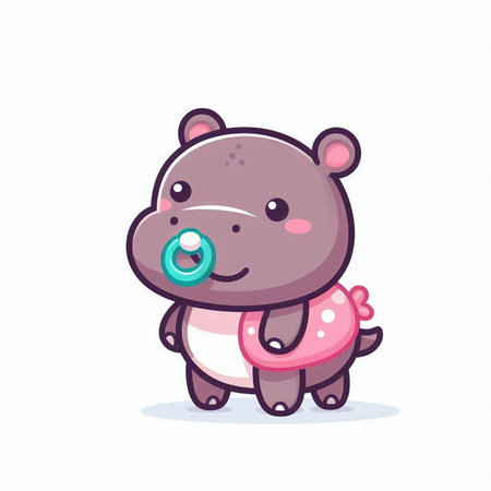 Cute hippopotamus with a pacifier. Vector illustration.のイラスト素材