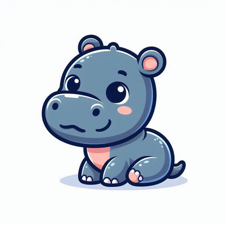 Cute cartoon hippo isolated on white background. Vector illustration.のイラスト素材