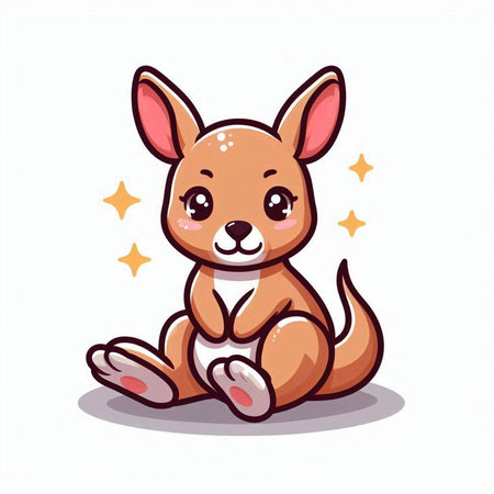 Cute kangaroo sitting on white background. Vector illustration.のイラスト素材