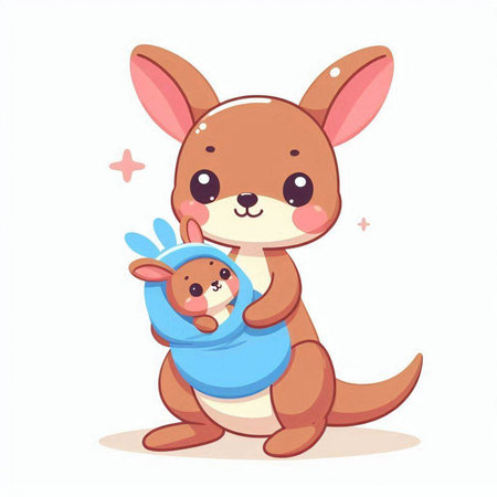 Cute kangaroo with a baby. Vector illustration in cartoon style.のイラスト素材