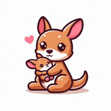 Cute kangaroo and puppy in love. Vector illustration.のイラスト素材