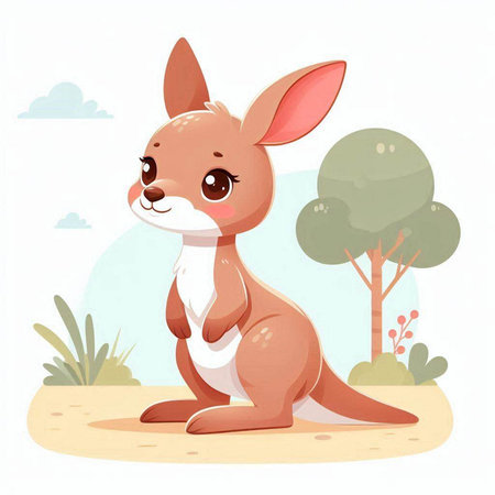 Cute kangaroo sitting on the sand. Cartoon vector illustration.のイラスト素材