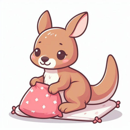 Cute kangaroo sitting on a pillow. Vector illustration.のイラスト素材