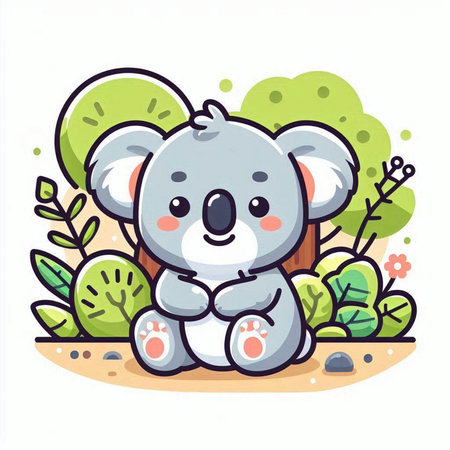 Cute koala in the jungle. Vector illustration in cartoon style.のイラスト素材