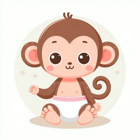 Cute baby monkey on white background. Vector illustration in cartoon style.のイラスト素材
