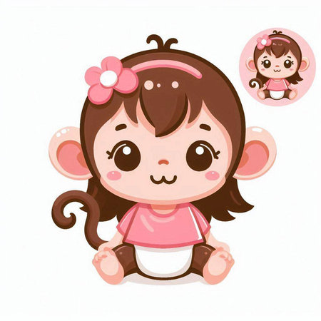 Cute little girl with cute monkey costume isolated on white background.のイラスト素材