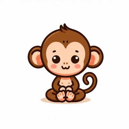 Cute cartoon monkey sitting on a white background. Vector illustration.のイラスト素材