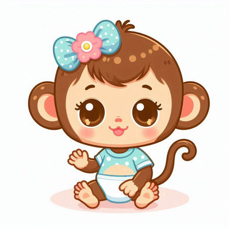 Cute baby monkey isolated on a white background. Vector illustration.のイラスト素材