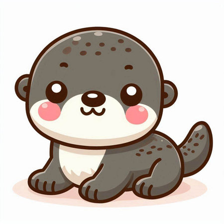 Cute cartoon baby otter on white background. Vector illustration.のイラスト素材