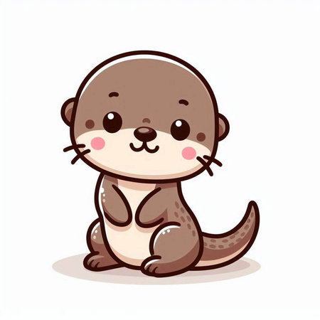 Cute little otter sitting on a white background. Vector illustration.のイラスト素材